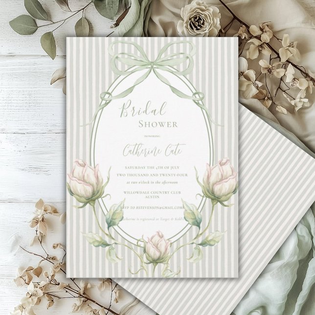 Floral Roses Sage Green Whimsical Bridal  Invitation (Creator Uploaded)