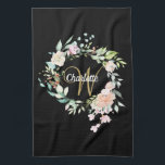 Floral Roses Script Monogram Gold Black Kitchen Towel<br><div class="desc">Pretty initial monogram kitchen towel,  featuring a beautiful white script name with a complimenting gold initial that is framed by a delicate watercolor floral rose garland on a black background. Personalize to create a special keepsake gift to treasure! Designed by Thisisnotme©</div>