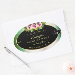 Floral Roses Teal Marble Black Product Labels Logo