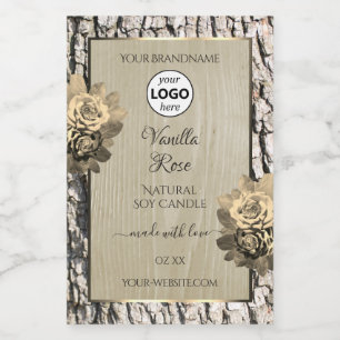 Floral Roses Tree Bark Grain Product Labels Logo