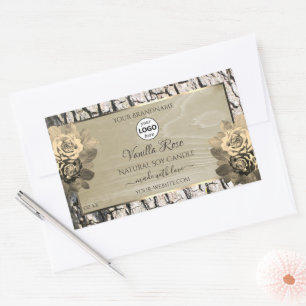 Floral Roses Tree Bark Grain Product Labels Logo