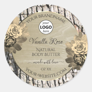 Floral Roses Tree Bark Grain Product Labels Logo