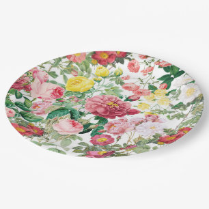 Floral Roses Vintage Spring Garden Paper Plate