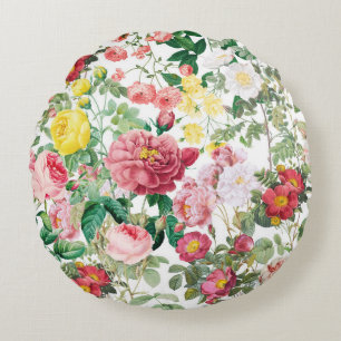 Floral Roses Vintage Spring Garden   Round Pillow