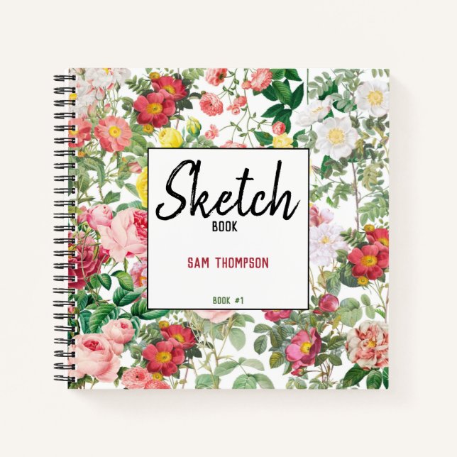 Floral Roses Vintage Spring Garden Sketchbook Notebook (Front)