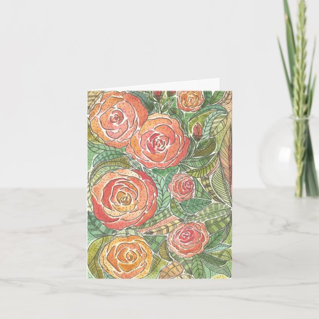 Floral Roses Watercolor Blank Card (Front)