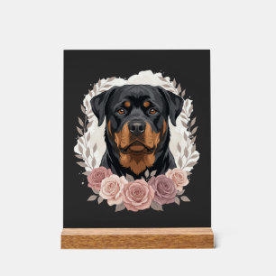 Floral Rottweiler Dog Portrait Sublimation Acrylic Sign