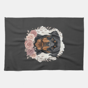 Floral Rottweiler Dog Portrait Sublimation Kitchen Towel