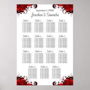 Floral Rouge & Blanc 15 Tables Mariages Tableau de