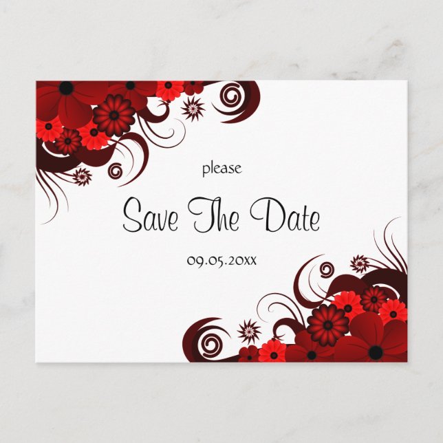 Floral rouge et blanc Enregistrer la date Cartes p (Devant)