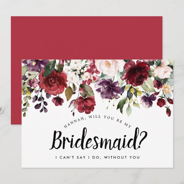 Floral rouge et rose, vous serez ma carte de demoi (Devant / Derrière)