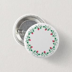 Floral round frame with pink rose flowers 1 inch round button