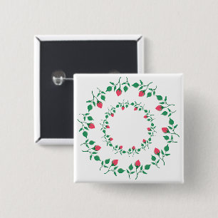 Floral round frame with pink rose flowers  2 inch square button