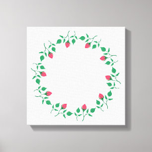 Floral round frame with pink rose flowers canvas print