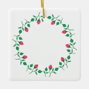 Floral round frame with pink rose flowers  ceramic ornament