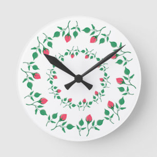 Floral round frame with pink rose flowers clock