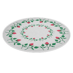 Floral round frame with pink rose flowers   cutting board