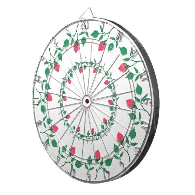 Floral round frame with pink rose flowers dartboard (Front Right)