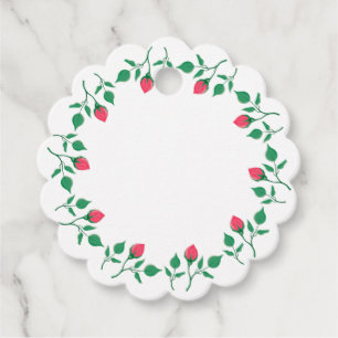 Floral round frame with pink rose flowers favour tags