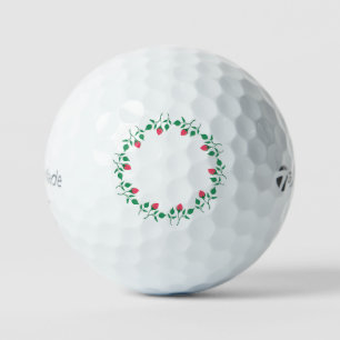 Floral round frame with pink rose flowers  golf balls