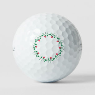 Floral round frame with pink rose flowers golf balls