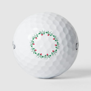 Floral round frame with pink rose flowers golf balls
