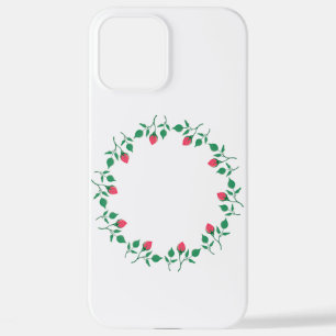 Floral round frame with pink rose flowers   iPhone 12 pro max case