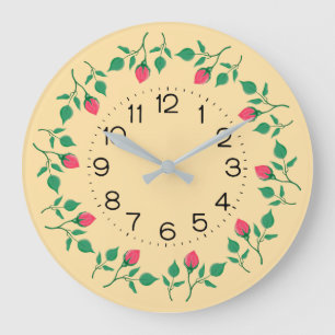 Floral round frame with pink rose flowers large clock