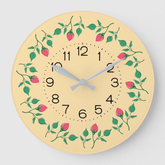 Floral round frame with pink rose flowers   large clock (Front)