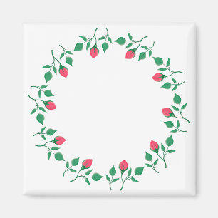 Floral round frame with pink rose flowers magnet