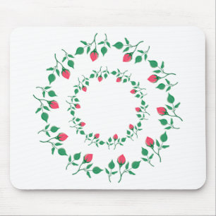 Floral round frame with pink rose flowers mouse pad