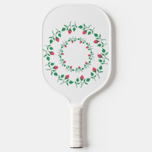 Floral round frame with pink rose flowers pickleball paddle