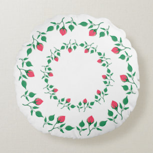 Floral round frame with pink rose flowers  pillow