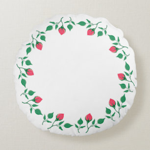Floral round frame with pink rose flowers pillow