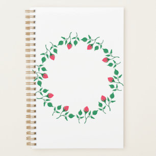 Floral round frame with pink rose flowers planner