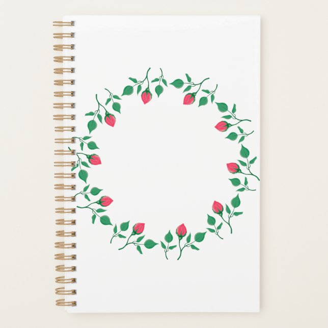 Floral round frame with pink rose flowers  planner (Front)