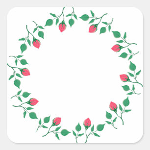 Floral round frame with pink rose flowers square sticker