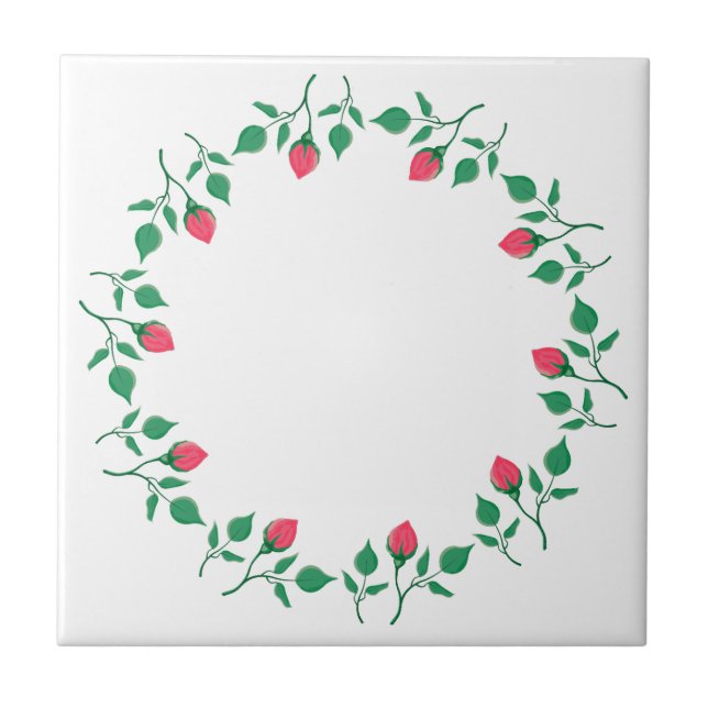 Floral round frame with pink rose flowers tile (Front)