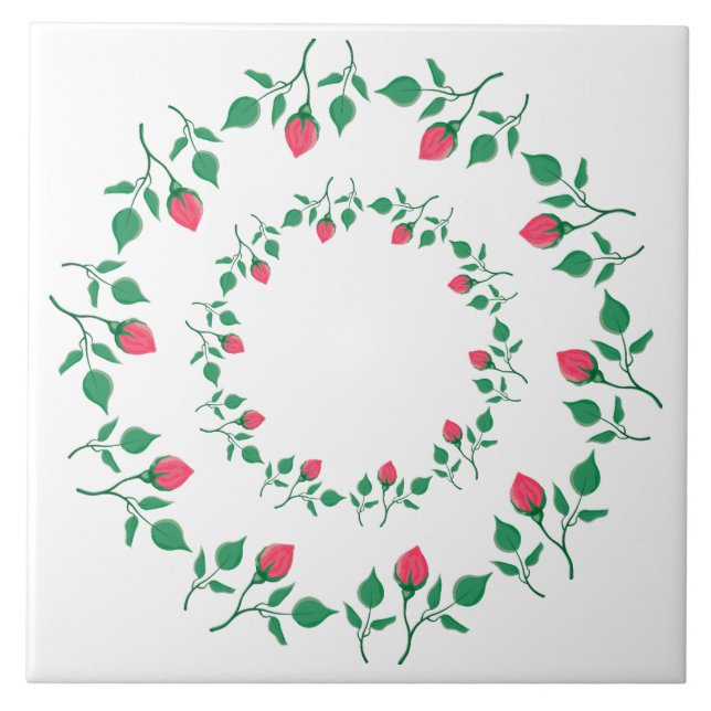 Floral round frame with pink rose flowers  tile (Front)