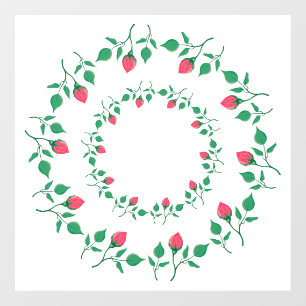 Floral round frame with pink rose flowers window cling