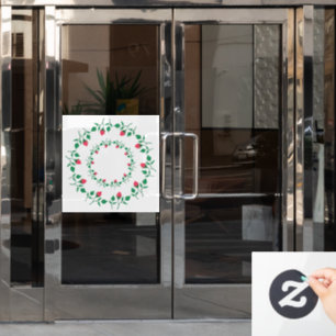 Floral round frame with pink rose flowers   window cling