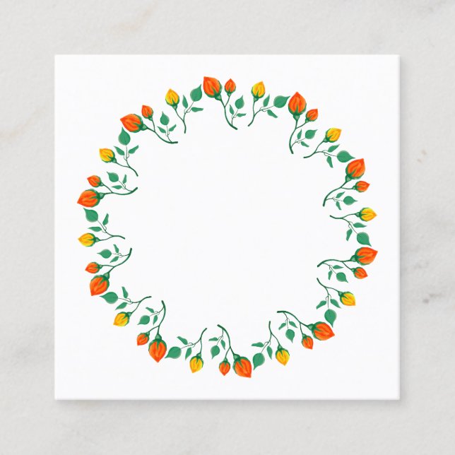 Floral round frame with yellow and red rose flower appointment card (Front)