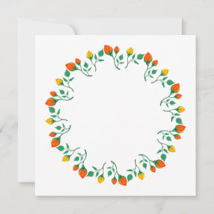 Floral round frame with yellow and red rose flower card