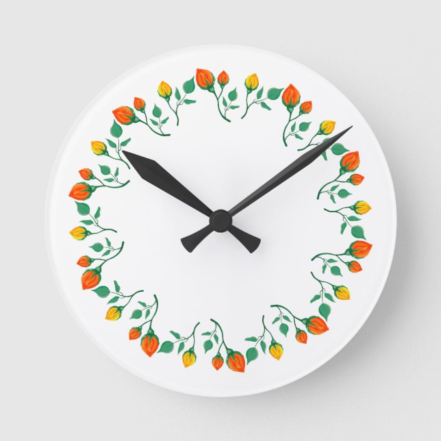 Floral round frame with yellow and red rose flower clock (Front)