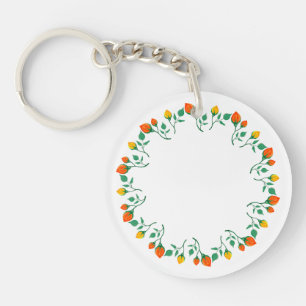Floral round frame with yellow and red rose flower keychain