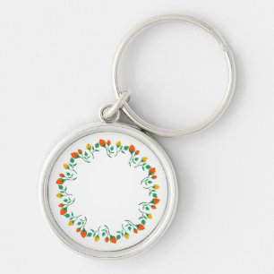 Floral round frame with yellow and red rose flower keychain