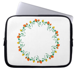 Floral round frame with yellow and red rose flower laptop sleeve