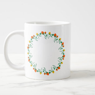 Floral round frame with yellow and red rose flower large coffee mug