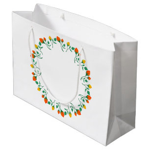 Floral round frame with yellow and red rose flower large gift bag