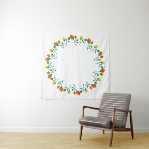 Floral round frame with yellow and red rose flower tapestry
